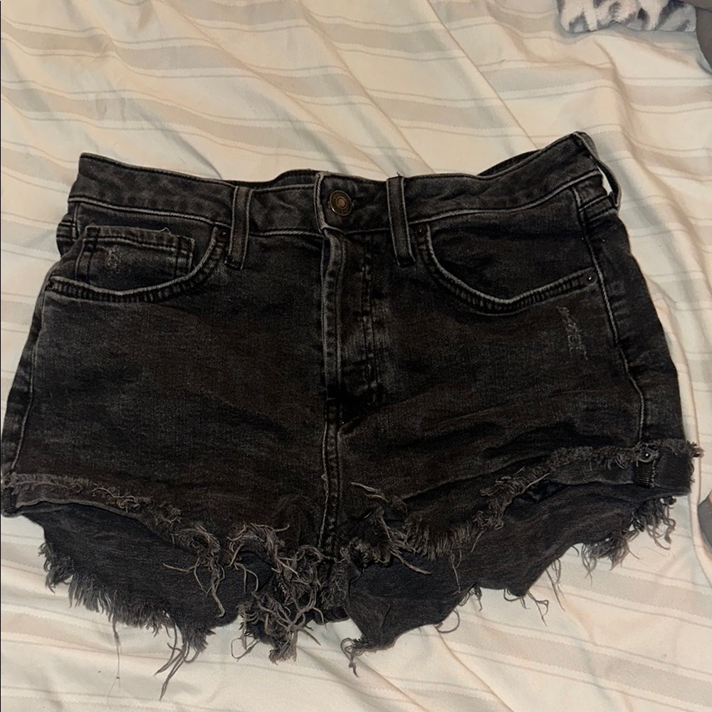 Distressed Black Denim Shorts